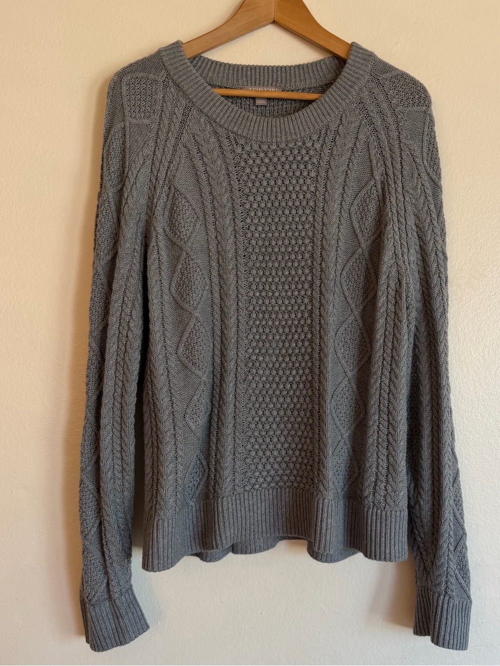 J Jill Gray Cable Knit Women’s Sweater - Classic Crewneck